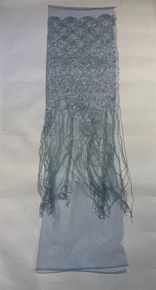 Handmade Heavyweight Fan-Shaped Fringed Bead Embroidery Net Lace with Sequins for Wedding Or Party Dress Hot-Selling Model