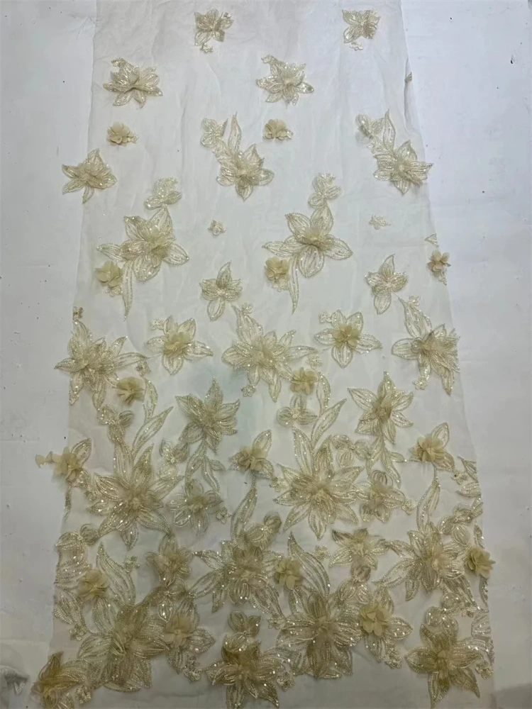Half Page Hot On Sale Handmade 3D Embroidery Net Lace With Beads Top Quality Beautiful Fashion Design For Party Evening Dress