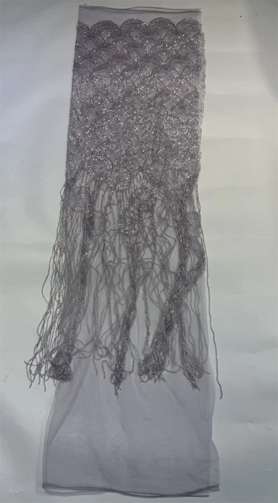 Handmade Heavyweight Fan-Shaped Fringed Bead Embroidery Net Lace with Sequins for Wedding Or Party Dress Hot-Selling Model