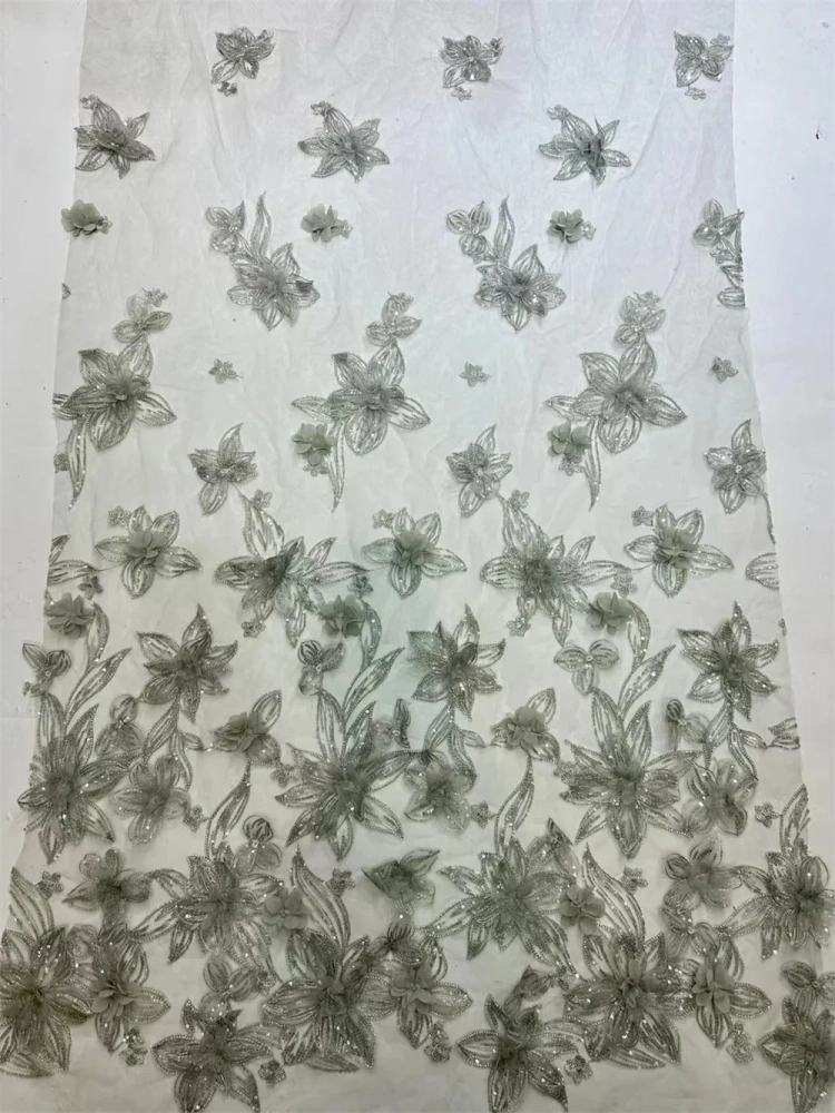 Half Page Hot On Sale Handmade 3D Embroidery Net Lace With Beads Top Quality Beautiful Fashion Design For Party Evening Dress