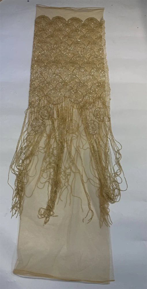 Handmade Heavyweight Fan-Shaped Fringed Bead Embroidery Net Lace with Sequins for Wedding Or Party Dress Hot-Selling Model