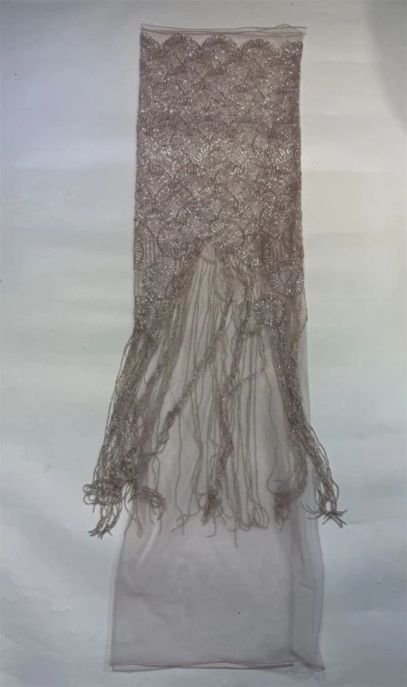 Handmade Heavyweight Fan-Shaped Fringed Bead Embroidery Net Lace with Sequins for Wedding Or Party Dress Hot-Selling Model