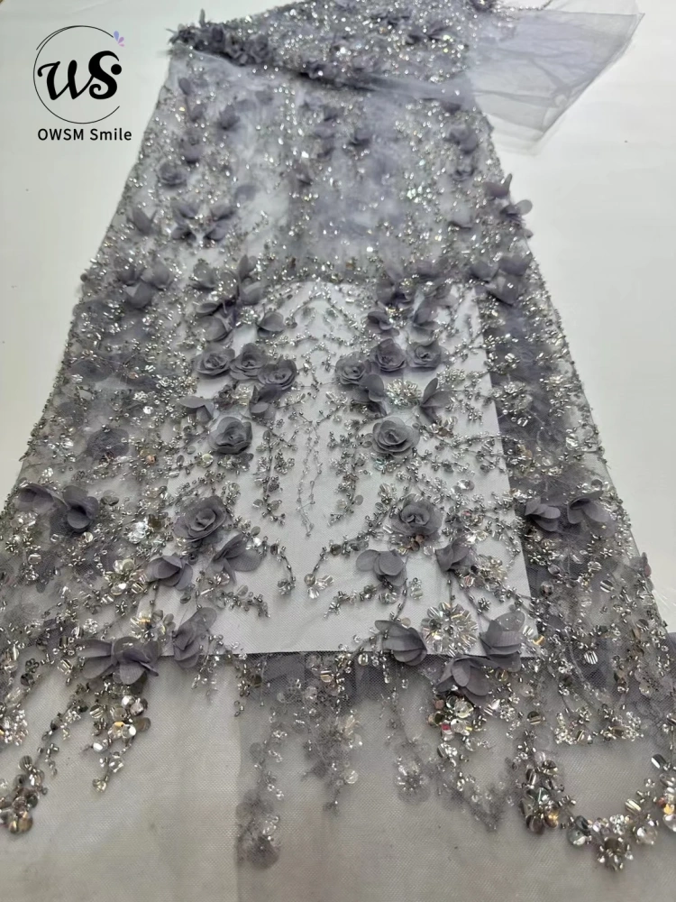 Women's 3D Collective Flowers Embroidery Lace Dress Party Evening Dress Exquisite Beads Sequin Top Quality Latest Hot Selling 5Y