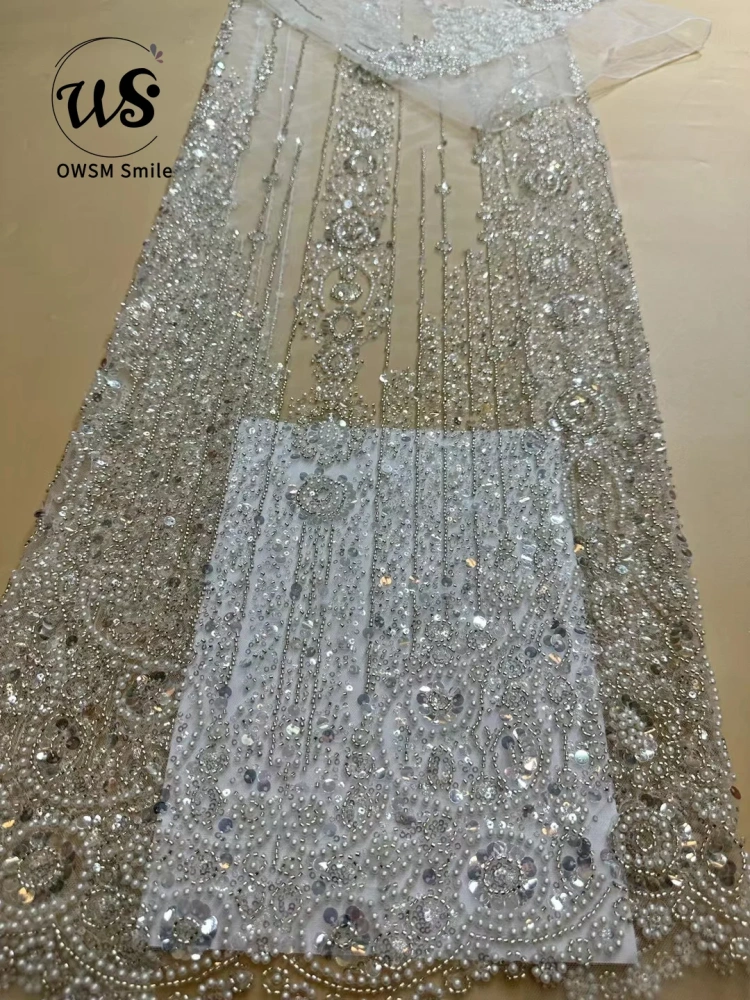5Y 2023 Hot on Sale Unique Design Embroidery Net Lace Beads Sequins High Quality Fabric For Party Evening Dress