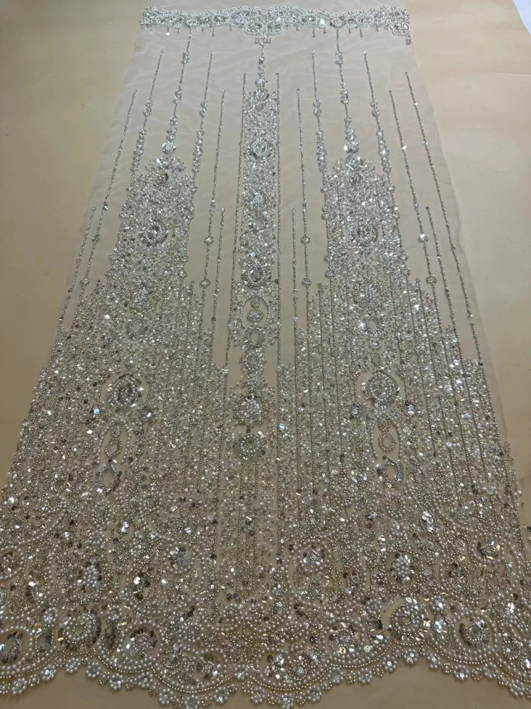 5Y 2023 Hot on Sale Unique Design Embroidery Net Lace Beads Sequins High Quality Fabric For Party Evening Dress