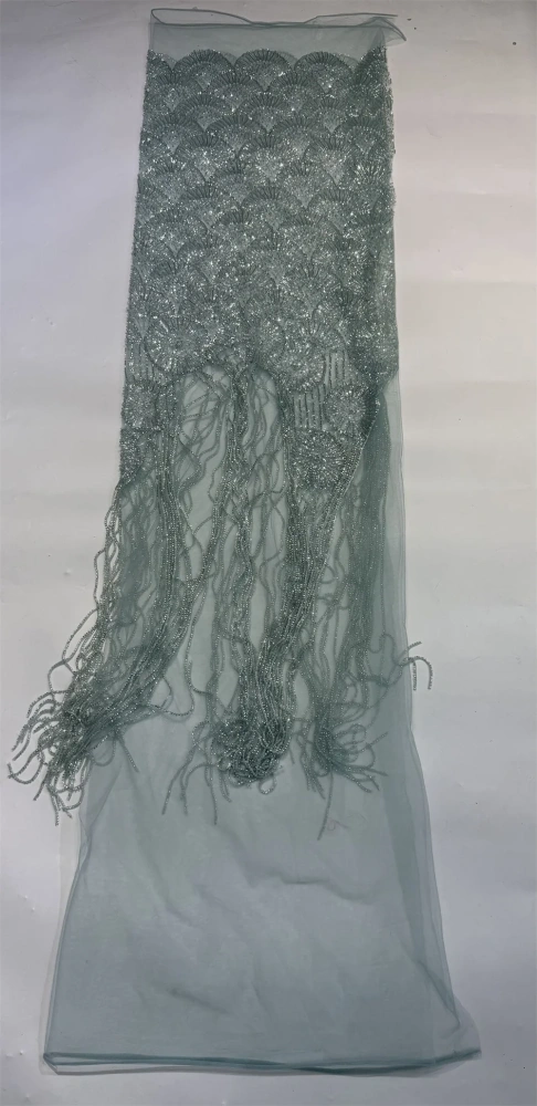 Handmade Heavyweight Fan-Shaped Fringed Bead Embroidery Net Lace with Sequins for Wedding Or Party Dress Hot-Selling Model