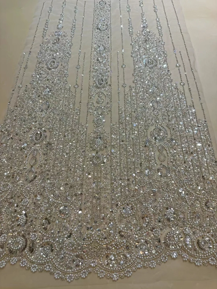 5Y 2023 Hot on Sale Unique Design Embroidery Net Lace Beads Sequins High Quality Fabric For Party Evening Dress