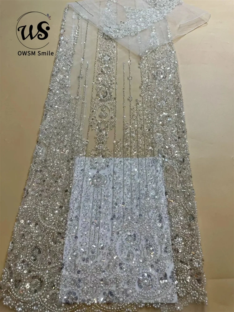 5Y 2023 Hot on Sale Unique Design Embroidery Net Lace Beads Sequins High Quality Fabric For Party Evening Dress