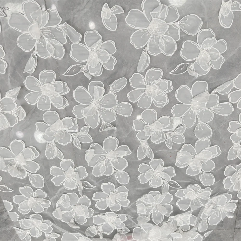 High-End Handmade White Embroidery Beads Net Lace with Sequins African Design for Wedding Or Party Dress Top Quality Hot Sale