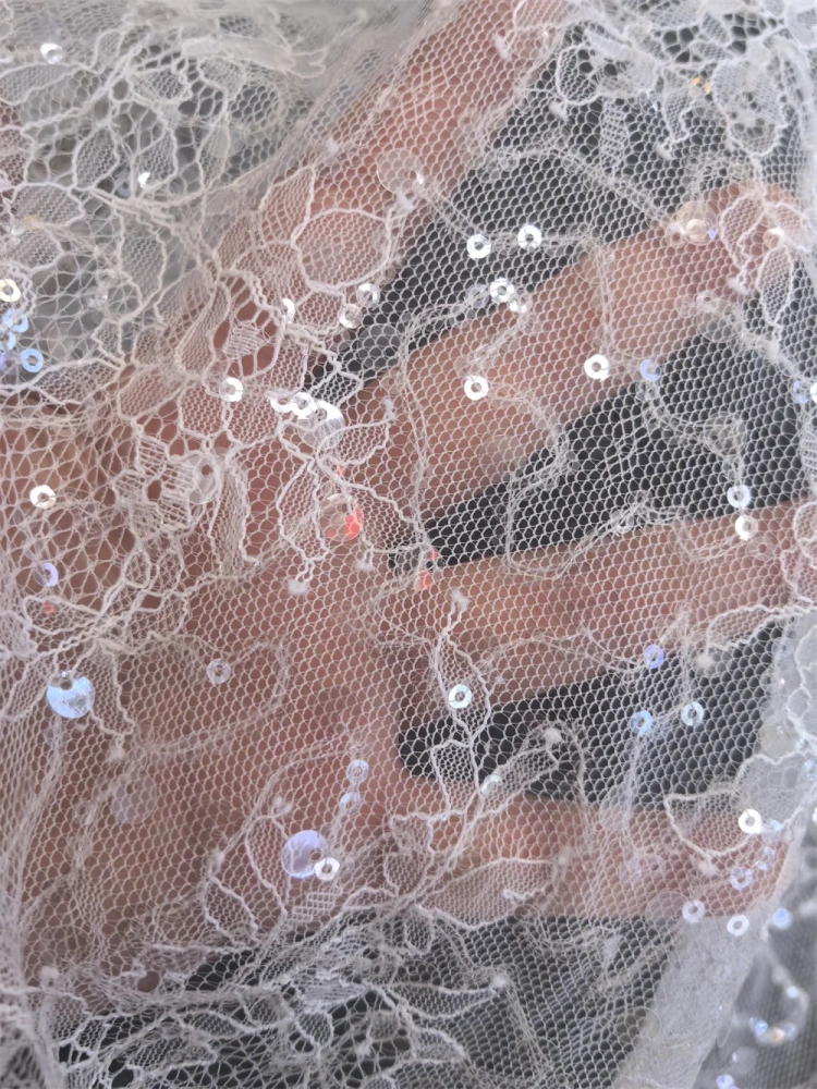 Light Luxury Fabric 2026 High Quality Handmade  Embroidery Net Lace Beads With transparency Sequins For Party Evening Dresses
