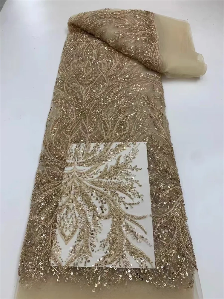 Top Quality African Fabric Woman 2024 Brode Lace Handmade Embroidery Beads Net Lace With Sequin For Party Evening Dress
