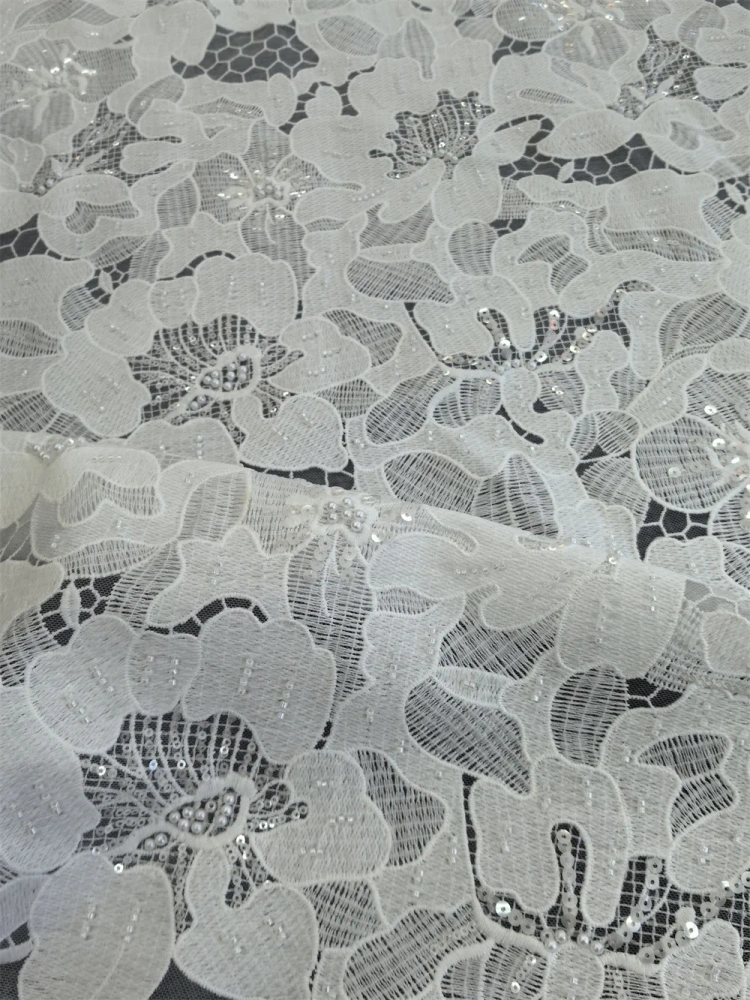 High End Fabric 2026 Top Quality 5 Yards Handmade  Embroidery Net Lace Beads With Sequins For Party Evening Dresses