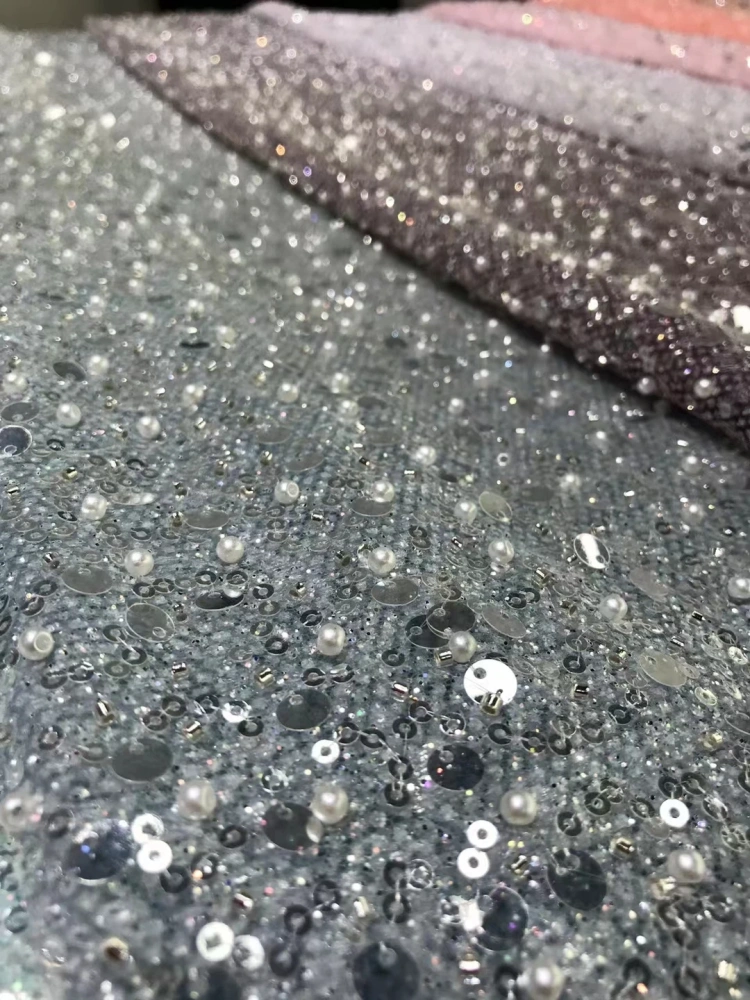 Hot Lace Fabric 2023 High Quality Lace 5 Yards Handmade Advanced Embroidery Beads Sequins For Party Evening Dresses