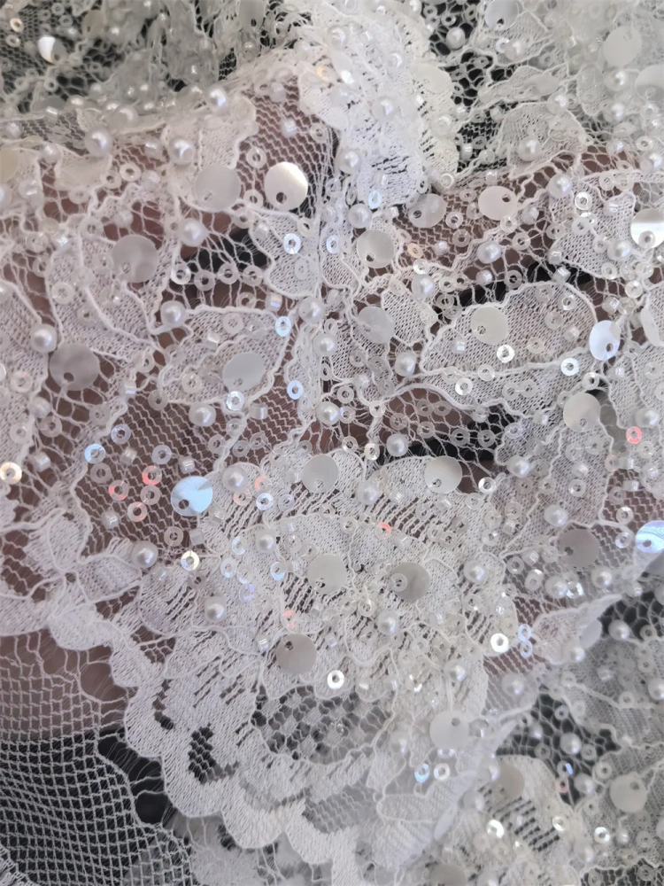 Luxury Fabric 2026 High Quality 5 Yards Handmade Exquisite Embroidery Net Lace Beads With Sequins For Party Evening Dresses