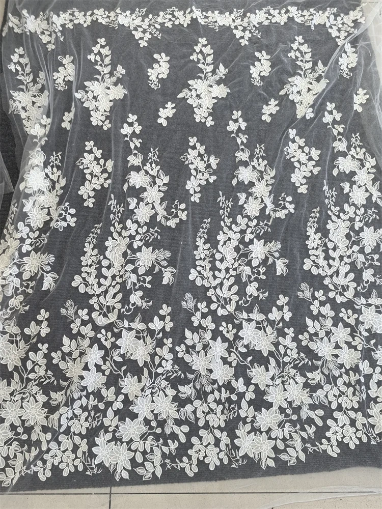 Light Luxury Fabric 2026 Top Quality 5 Yards Handmade White Embroidery Net Lace Beads With Sequins For Party Evening Dresses