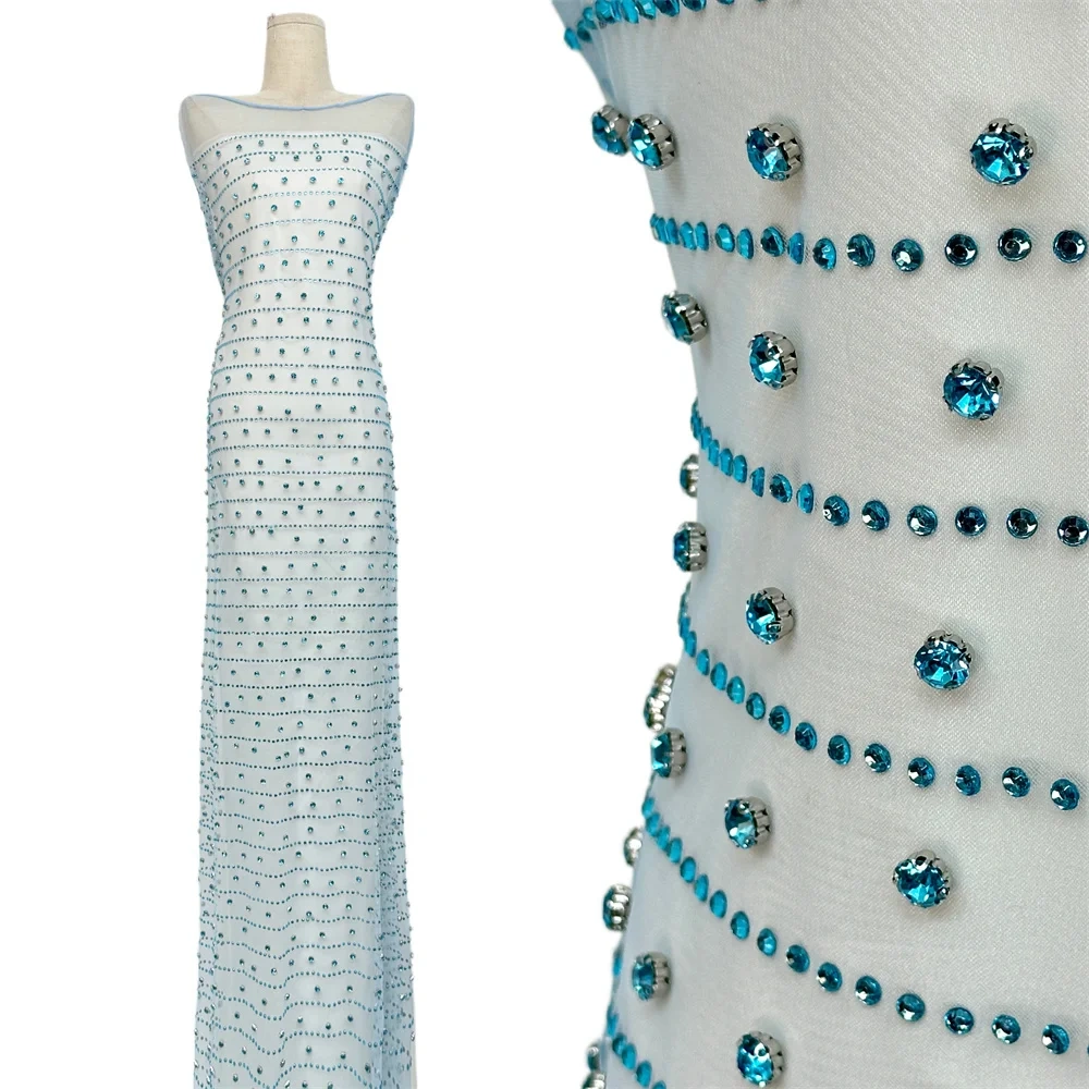 Luxury Design Hot On Sale Fabric High Quality Handmade Beads Net Lace Rhinestone For Party Evening Dresses