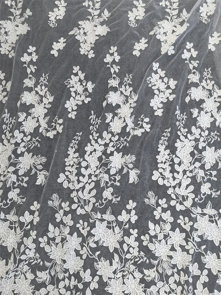 Light Luxury Fabric 2026 Top Quality 5 Yards Handmade White Embroidery Net Lace Beads With Sequins For Party Evening Dresses