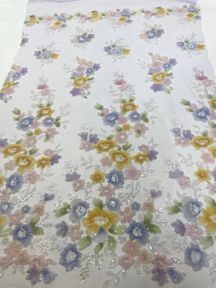 Super High Quality Fabric New  Design Handmade 3D Embroidery Beads Net Lace For Wedding Women Dress Pretty Popular Fringe
