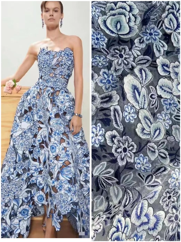 New  Arrival  5Y French Popular Unique Design 3D Embroidery Net Lace Super Top Quality Fabric For Party Evening Dress
