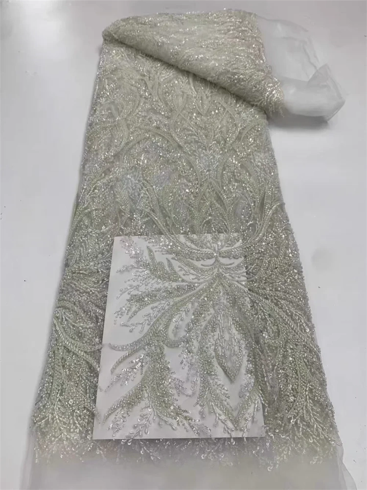 Top Quality African Fabric Woman 2024 Brode Lace Handmade Embroidery Beads Net Lace With Sequin For Party Evening Dress