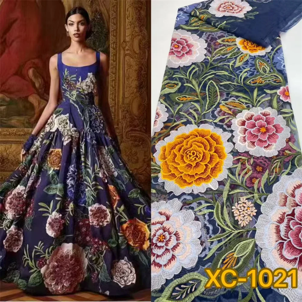 2 Colors Hot Sale Top Quality Unique Design Flowers Embrordered Net Lace Afirca Net Lace Party Evening Dress 2025