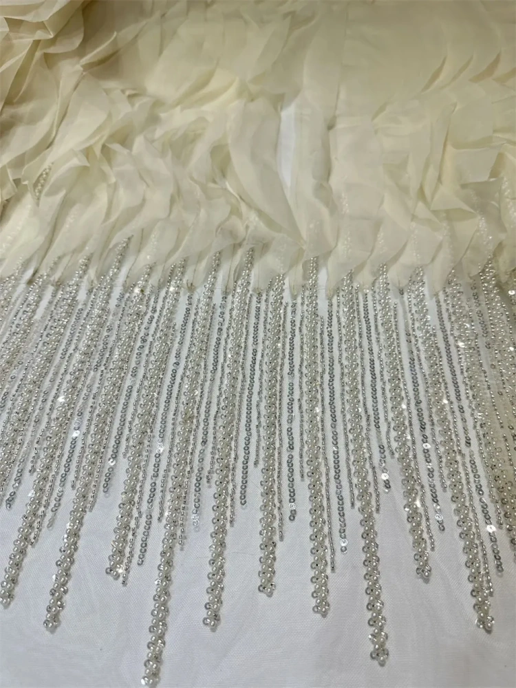Handmade Beads Net Lace Sequins Fabric for Women, Party Evening Dress, Africa Design, Top Quality, Fashion, Hot Sale