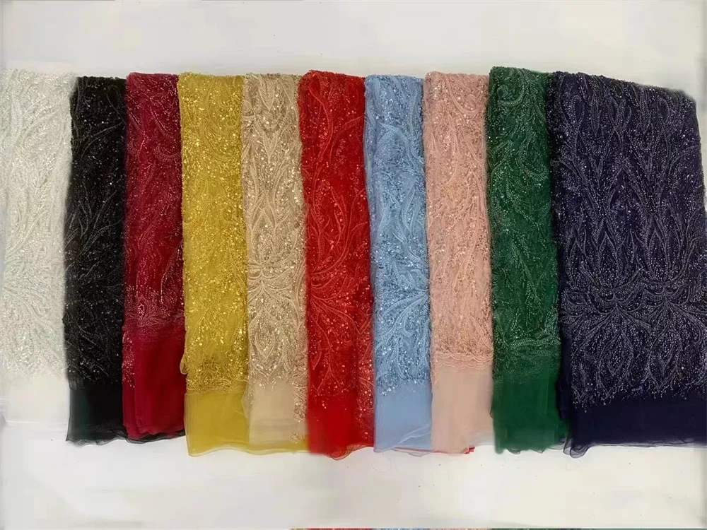 Top Quality African Fabric Woman 2024 Brode Lace Handmade Embroidery Beads Net Lace With Sequin For Party Evening Dress