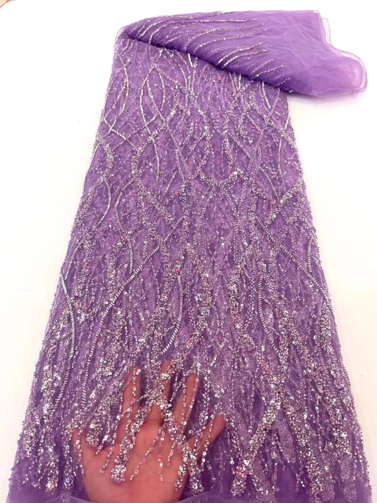 5Y Hot Sale Fashion Design Africa  High Quality  Embroidery Beads Net Lace Sequins In Multi Colors  For Wedding or Party Dress