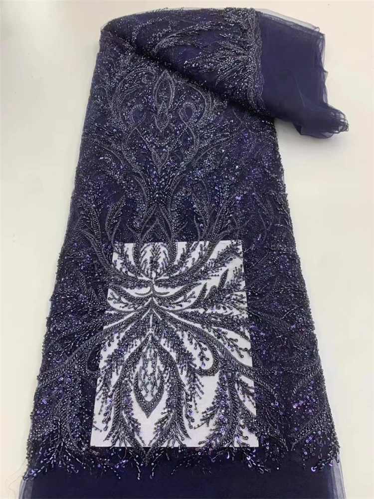 Top Quality African Fabric Woman 2024 Brode Lace Handmade Embroidery Beads Net Lace With Sequin For Party Evening Dress