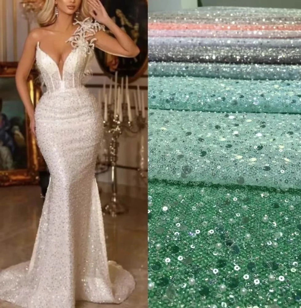 Hot Lace Fabric 2023 High Quality Lace 5 Yards Handmade Advanced Embroidery Beads Sequins For Party Evening Dresses