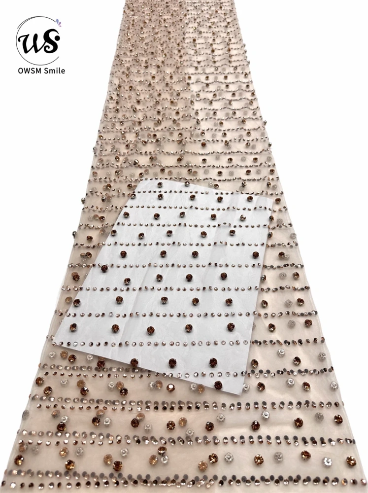 Luxury Design Hot On Sale Fabric High Quality Handmade Beads Net Lace Rhinestone For Party Evening Dresses