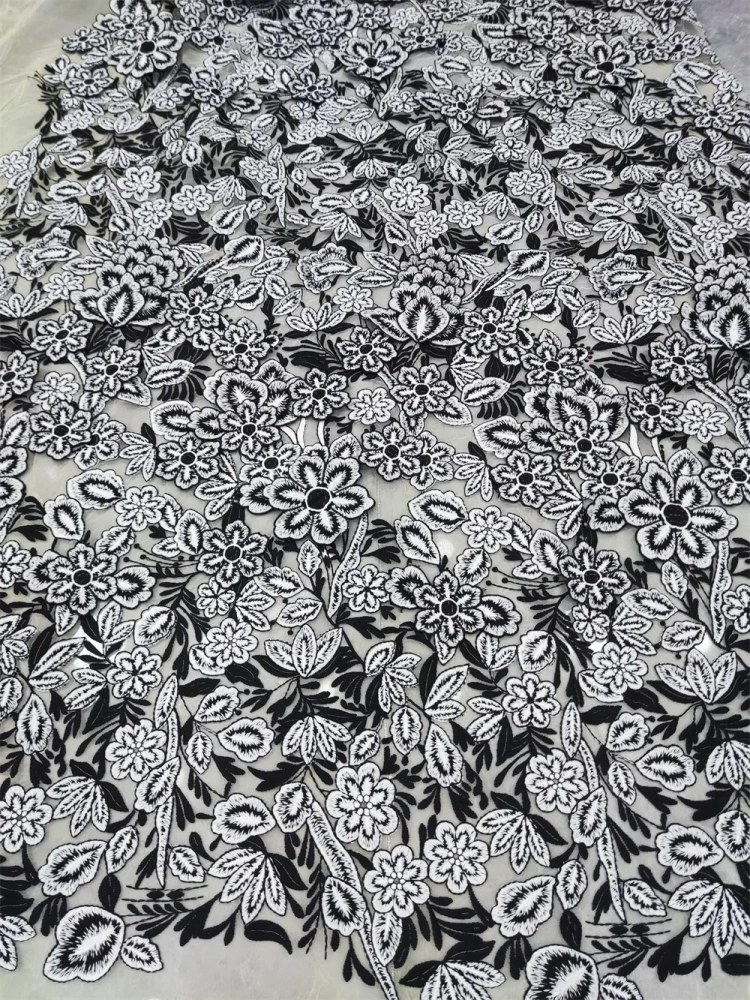 New  Arrival  5Y French Popular Unique Design 3D Embroidery Net Lace Super Top Quality Fabric For Party Evening Dress