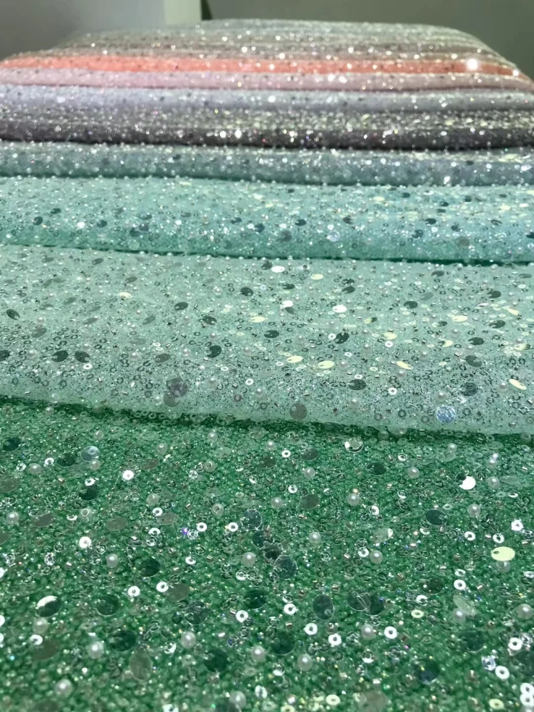 Hot Lace Fabric 2023 High Quality Lace 5 Yards Handmade Advanced Embroidery Beads Sequins For Party Evening Dresses
