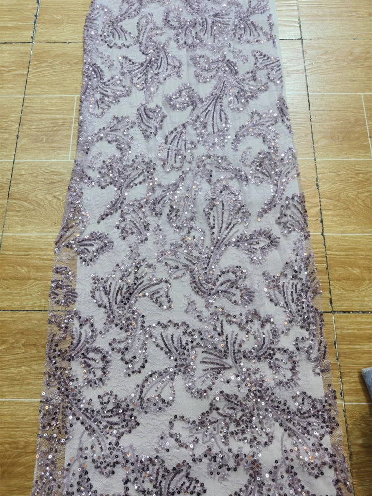 Super Pretty Fabric New  Design Handmade Ivory Beads Sequins Embroidery  Net Lace For Wedding Women Dress Pretty Popular Fringe