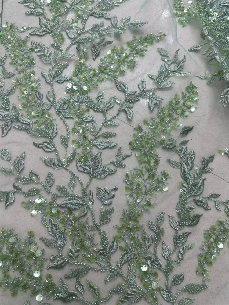 5Y French Popular Unique Design Embrordered Net Lace Beads Sequins Top Quality Fabric For Party Evening Dress