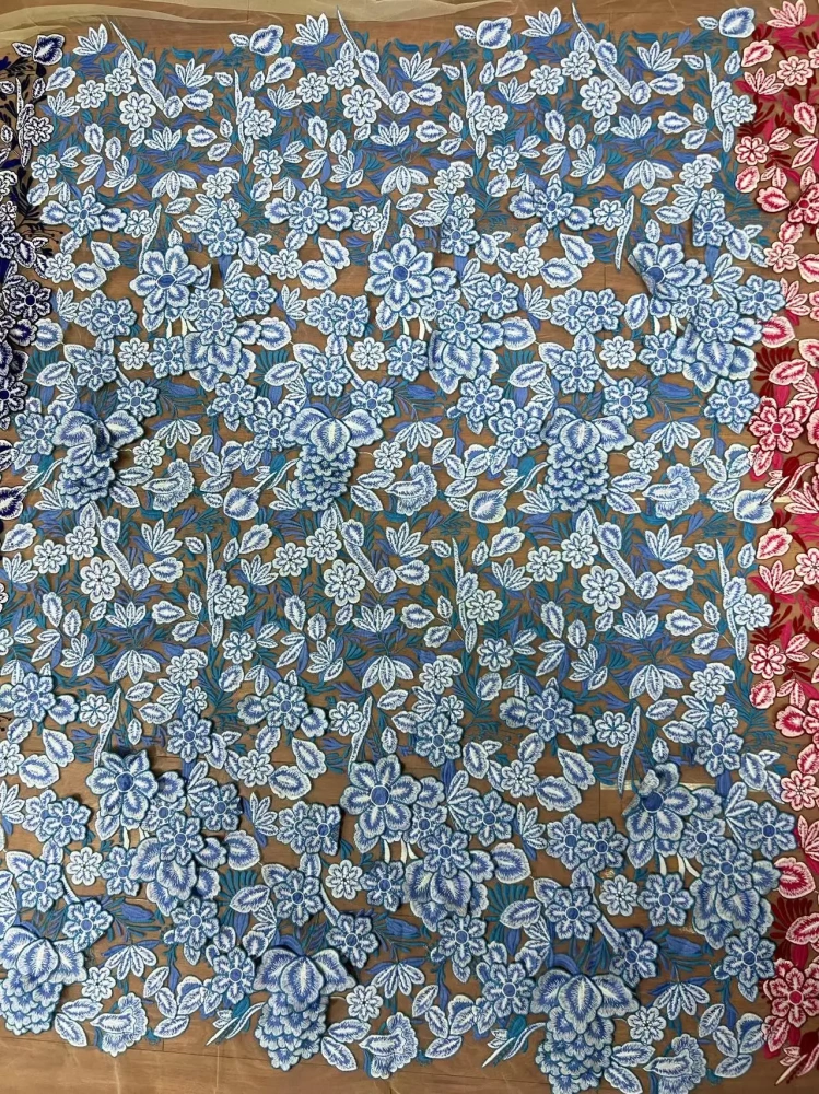 New  Arrival  5Y French Popular Unique Design 3D Embroidery Net Lace Super Top Quality Fabric For Party Evening Dress