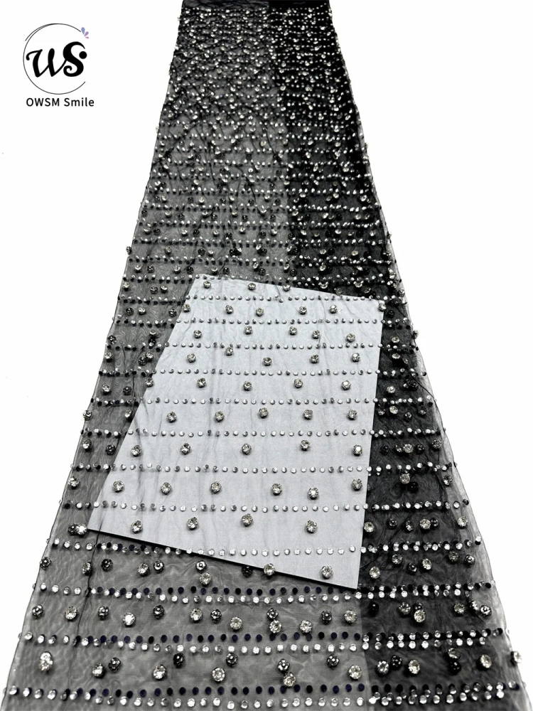 Luxury Design Hot On Sale Fabric High Quality Handmade Beads Net Lace Rhinestone For Party Evening Dresses