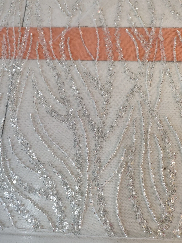 5Y Hot Sale French Popular Embrordered Net Lace With White Beaded Sequins  Fabric Lace With Sequins Party Evening Dress