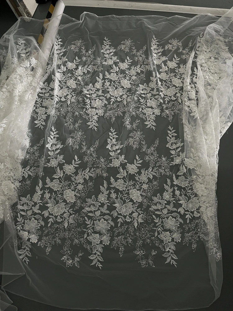 Hot Sale Unique Design Africa  Top Quality  Embroidery White Beads Net Lace Sequins   For Wedding or Party Dress