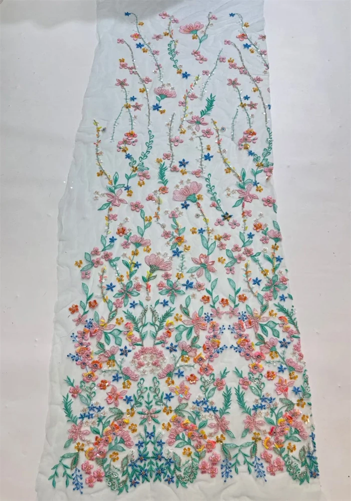 Light Luxury small flowers Design Handmade Embroidery Net Lace Exquisite Beads Sequins  High Quality Women Party Dress