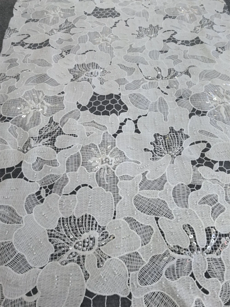 High End Fabric 2026 Top Quality 5 Yards Handmade  Embroidery Net Lace Beads With Sequins For Party Evening Dresses
