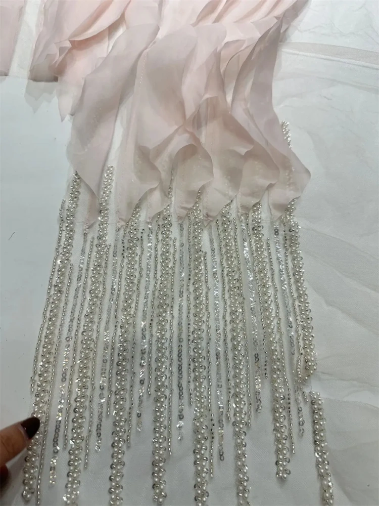 Handmade Beads Net Lace Sequins Fabric for Women, Party Evening Dress, Africa Design, Top Quality, Fashion, Hot Sale