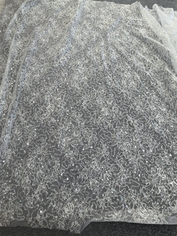 Light Luxury Fabric 2026 High Quality Handmade  Embroidery Net Lace Beads With transparency Sequins For Party Evening Dresses