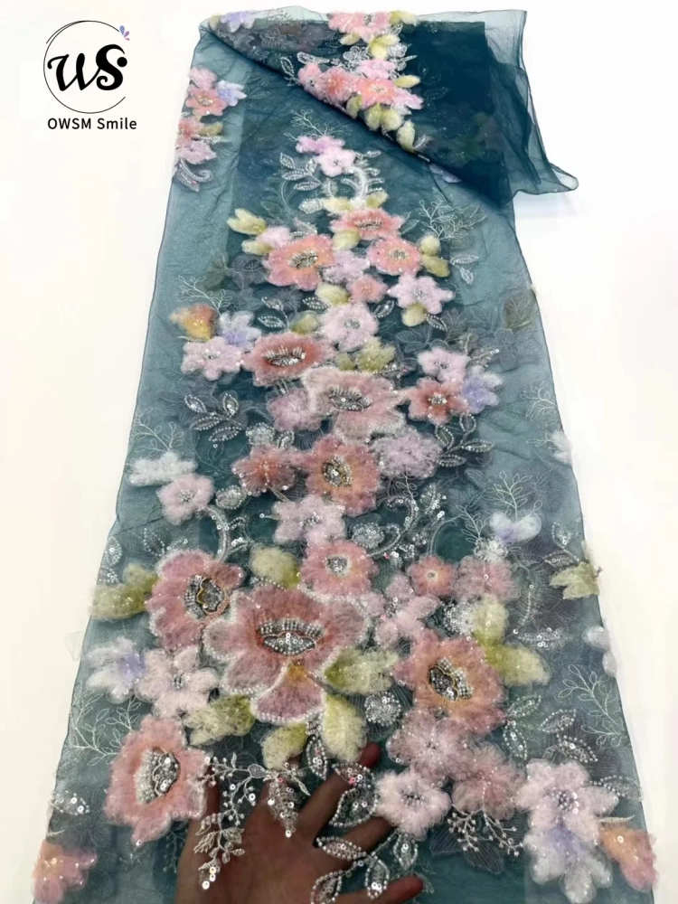 Super High Quality Fabric New  Design Handmade 3D Embroidery Beads Net Lace For Wedding Women Dress Pretty Popular Fringe