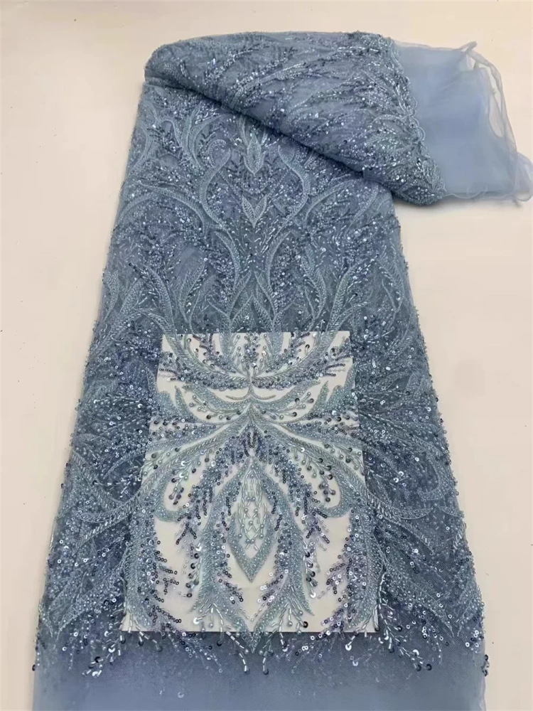 Top Quality African Fabric Woman 2024 Brode Lace Handmade Embroidery Beads Net Lace With Sequin For Party Evening Dress