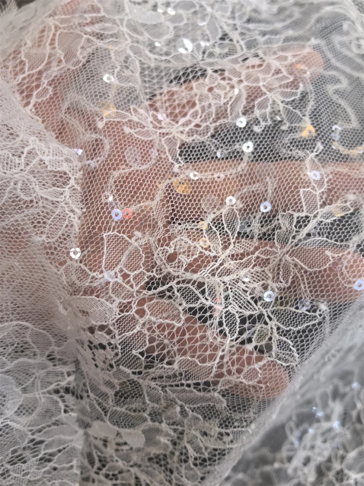 Light Luxury Fabric 2026 High Quality Handmade  Embroidery Net Lace Beads With transparency Sequins For Party Evening Dresses
