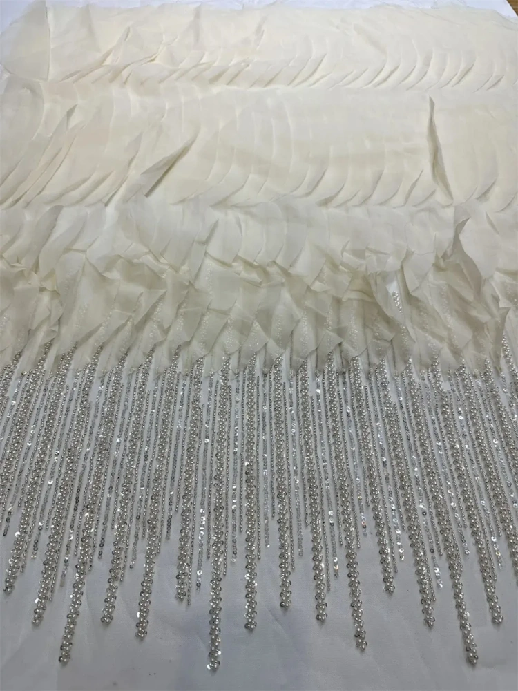Handmade Beads Net Lace Sequins Fabric for Women, Party Evening Dress, Africa Design, Top Quality, Fashion, Hot Sale