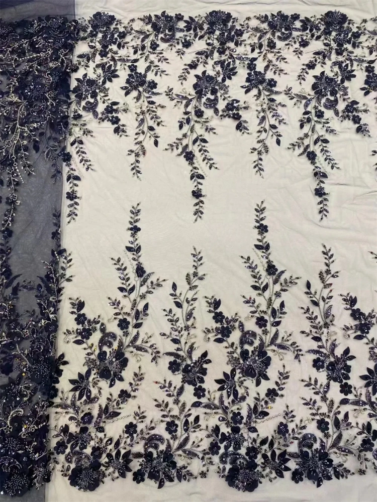 Handmade Embroidery Net Lace with Beads for Party Evening Dress, Purple Fashion, Exquisite Design