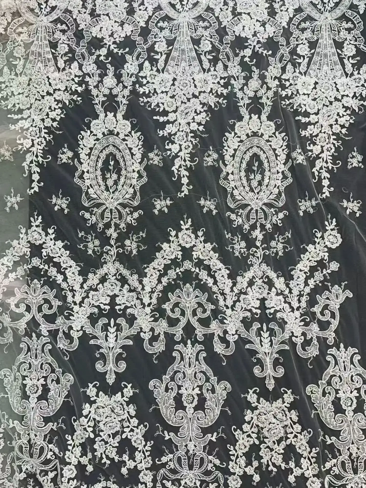 2024 Pretty Nice Nigeria White Super Top Quality Handmade Embrordered Net Lace With Ivory Beaded Sequins For Party Wedding Dress