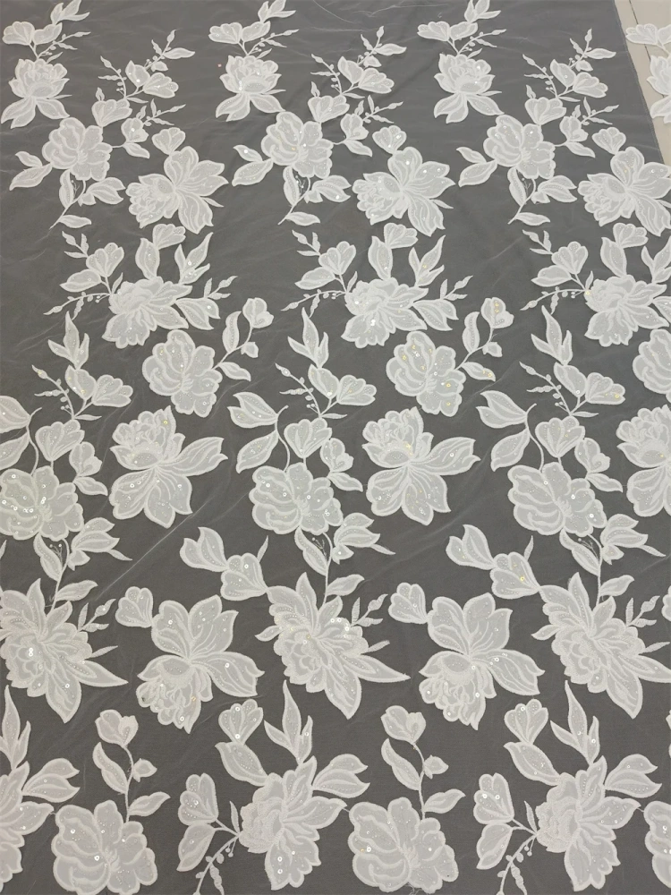 Fashion Design Hot On Sale FabricTop Quality Handmade White Embroidery Net Lace Beads Sequins For Party Evening Dresses